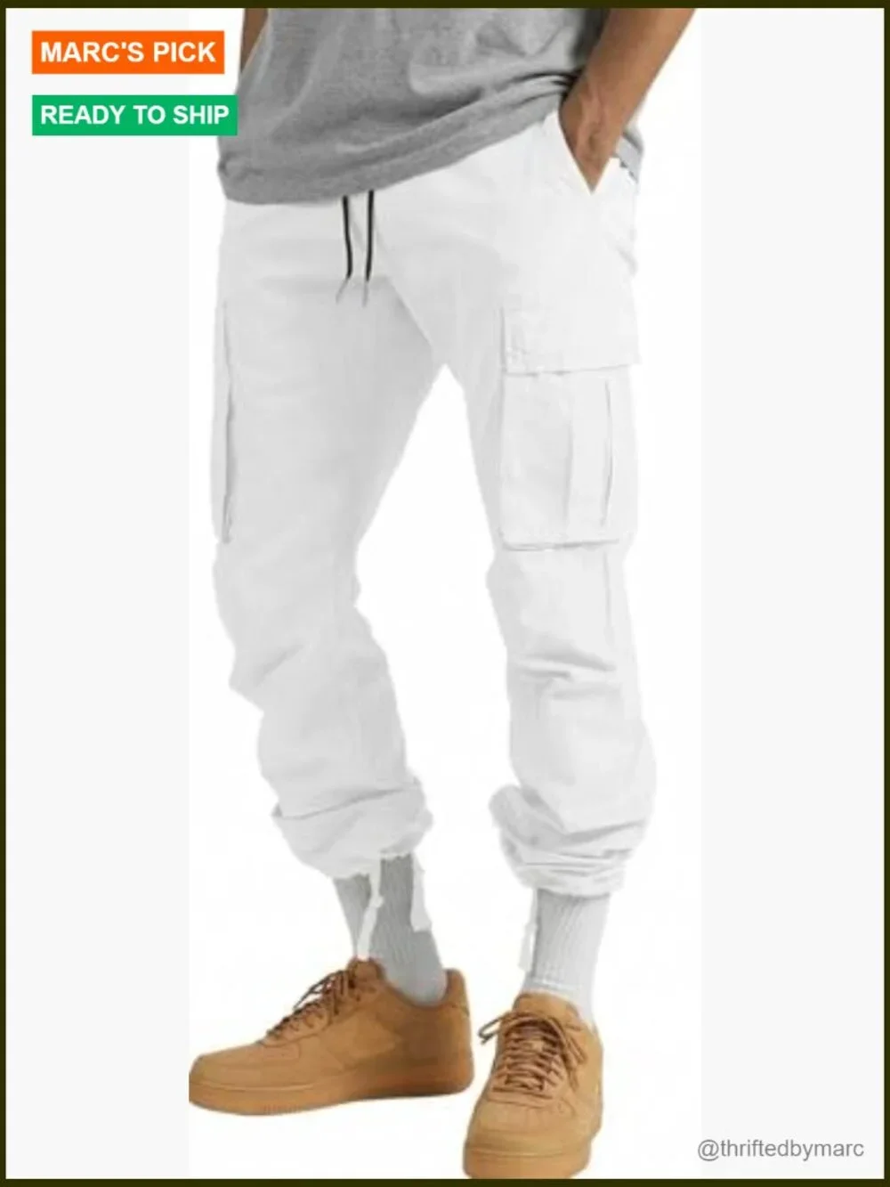 Drawstring Cargo Pants Joggers 6 Pockets Mid Rise Cotton Spandex